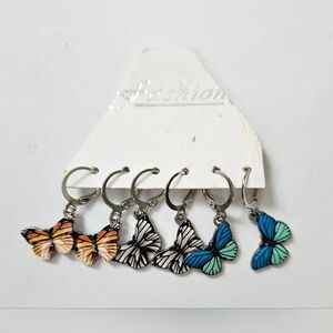 Butterfly Hoop Earrings Set - Multicolor